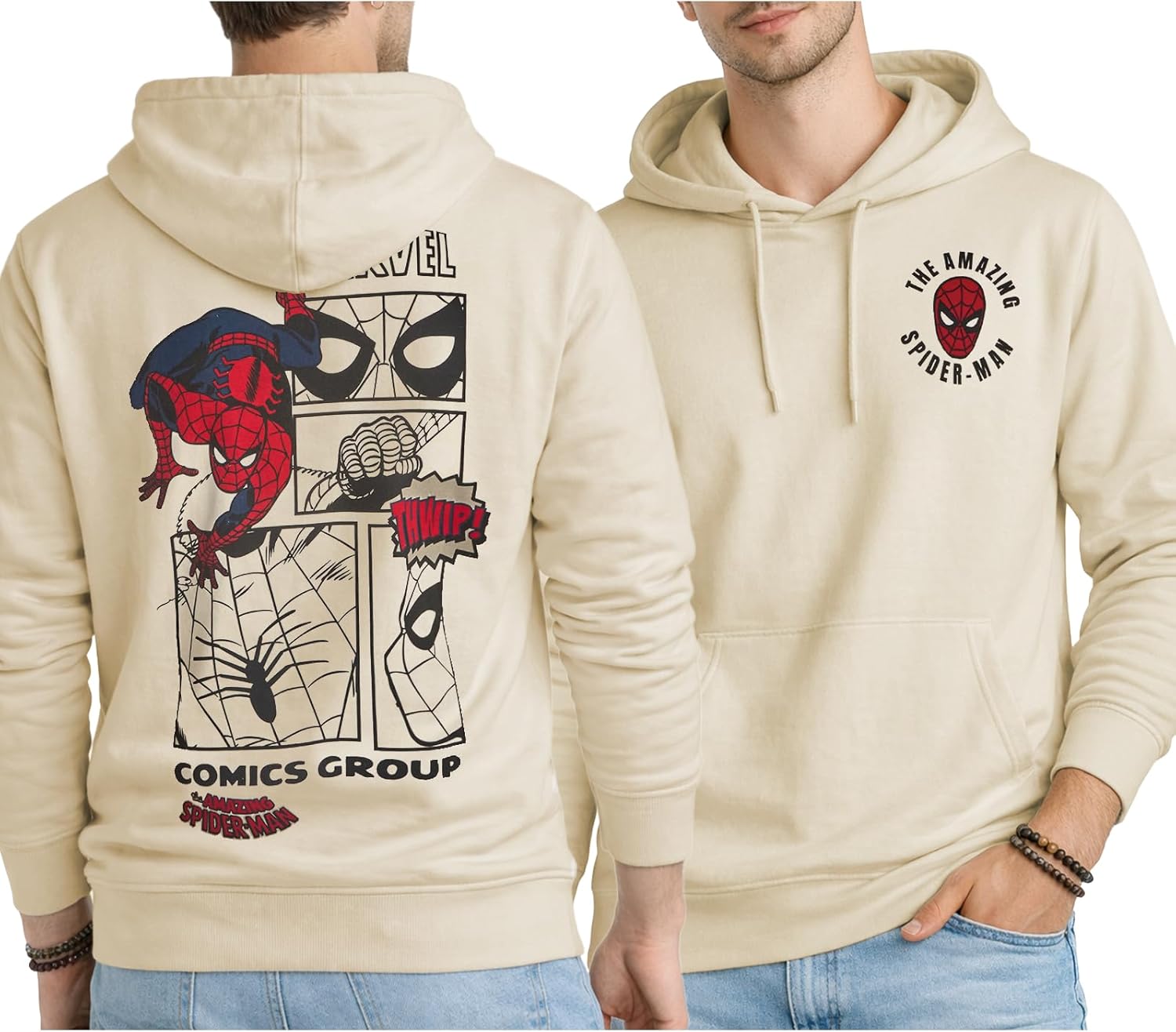 Marvel Spider-Man Mens Graphic Hoodies - Breathable Soft Fleece Cotton-Blend Pullover Sweatshirt Hoodies for Men
