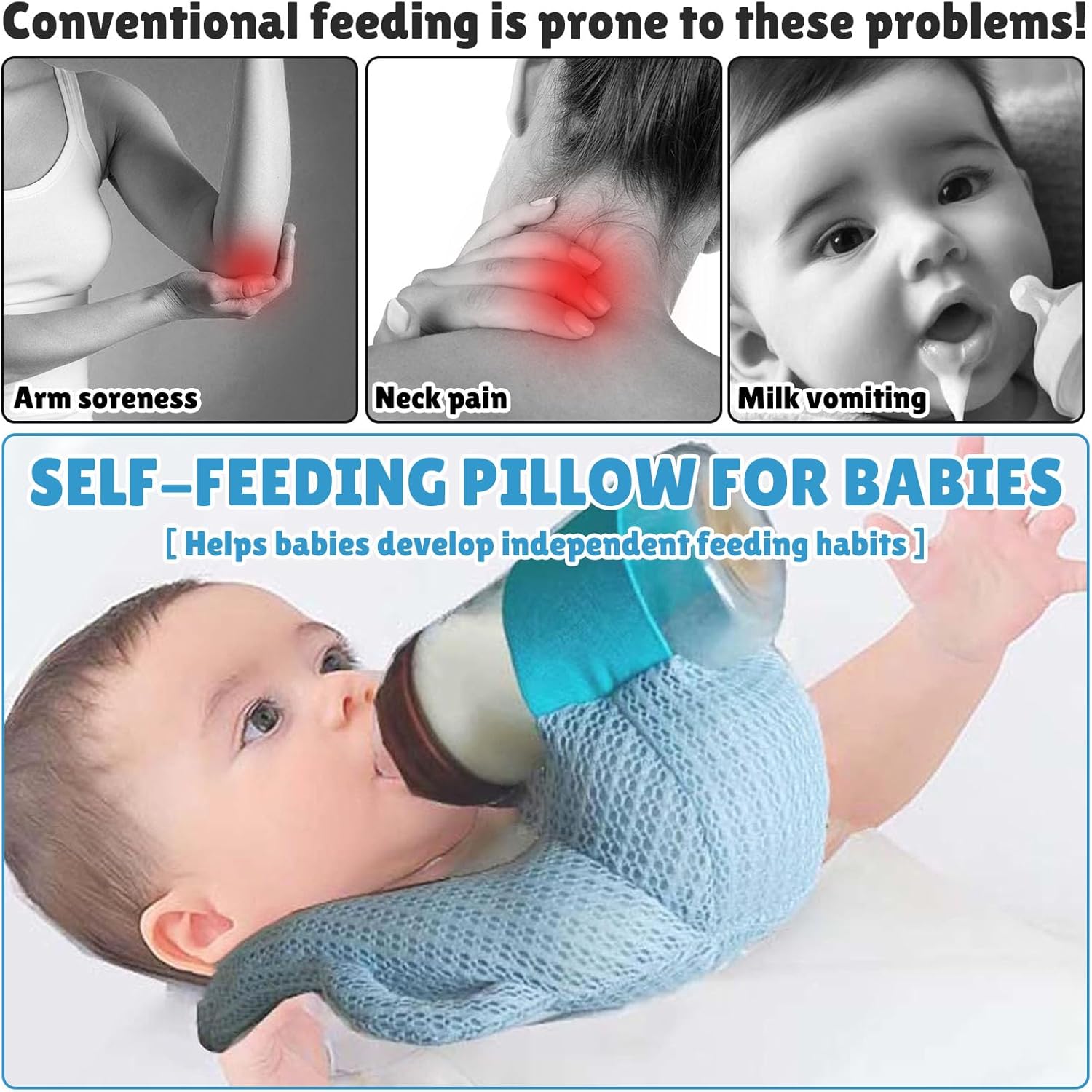 Baby Bottle Feeding Pillow, Baby Bottle Holder for Newborn & Infants, Adjustable Independent Nursing Feeding Support Pad, Blue(No Bottle) image 3 of 6 B0FP4WM9QK