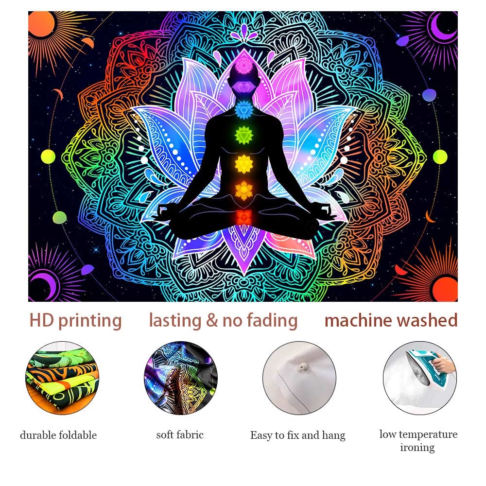 Torich Black Light Trippy Seven Chakra Tapestry Uv Reactive