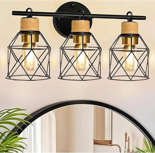 Lámparas de tocador de baño de 3 luces, lámparas de baño mejoradas, apliques de iluminación de pared sobre espejo, luces de tocador negras con