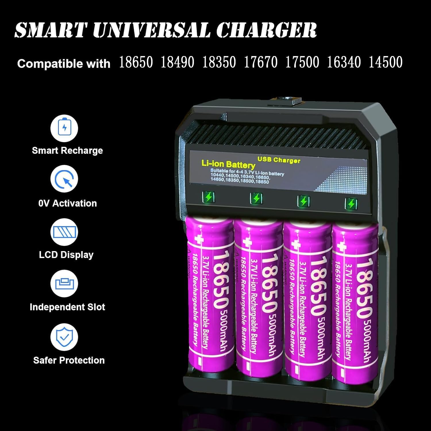 4P?ac?k? 1?8?6?50 Rechargeable Batter?y W?i?th 1?86?50 Batter?y Rechargeable Charger,Universal Charger for Rechargeable Battery 3.7V Li-ion Batteries 1?865?0 1450?0 1044?0