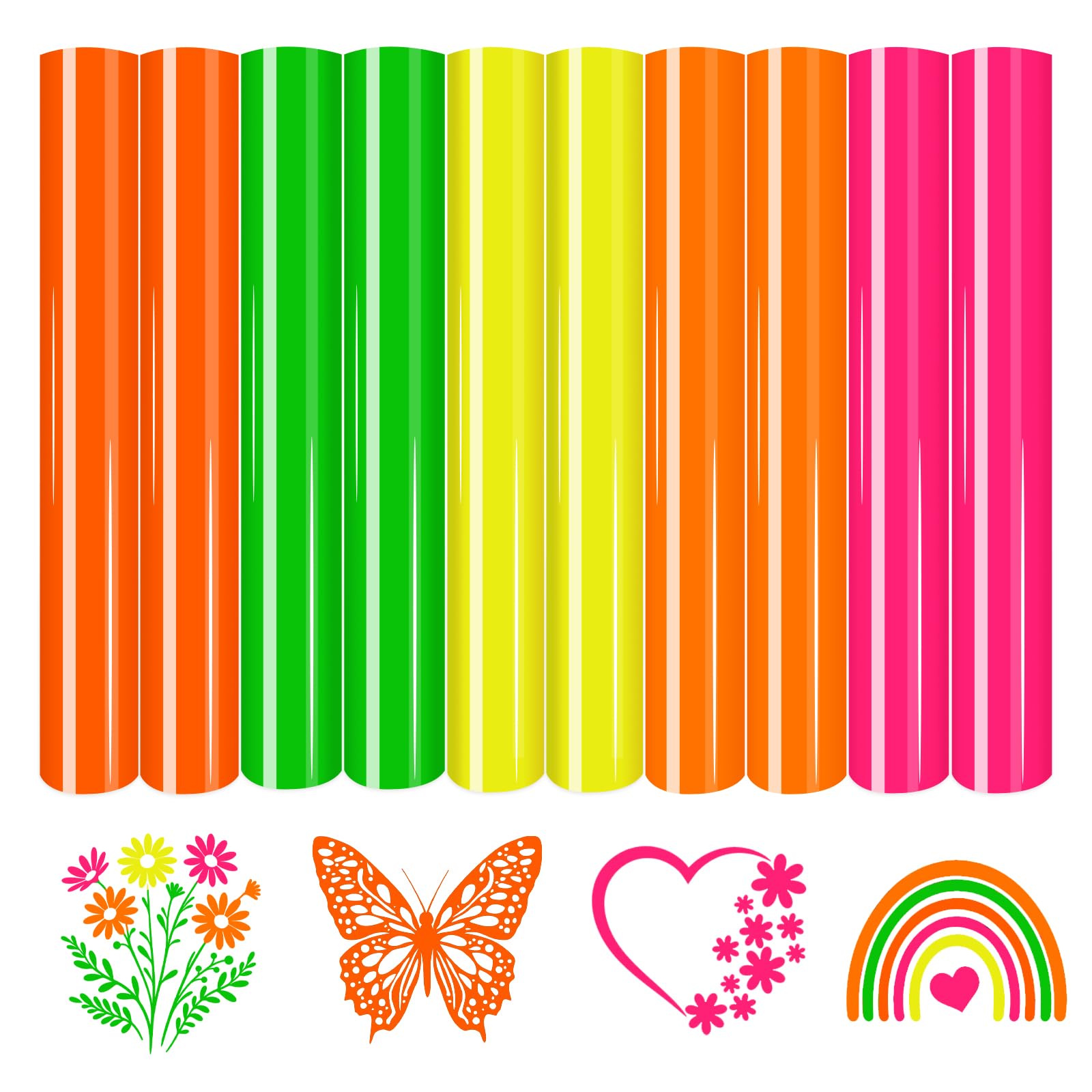 Tintnut Neon PU HTV for T-Shirt 12x10 inch 10 Sheets 5 Assorted Color Iron on Vinyl Heat Transfer Vinyl Bundle Easy to Weed HTV Vinyl for DIY T-Shirts
