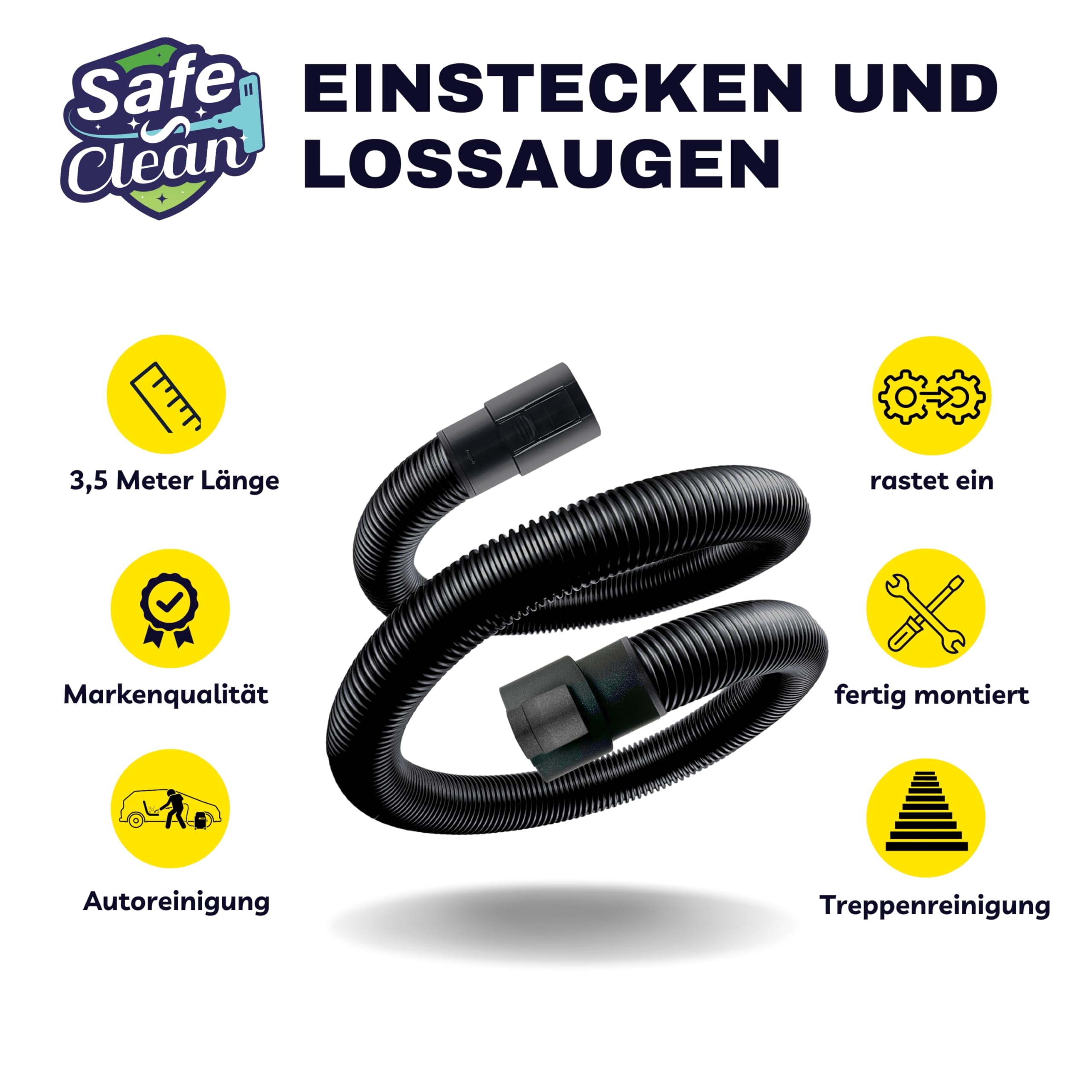 SAFE 'N CLEAN Prolunga per tubo di aspirazione, 3,5 m, compatibile con tutti gli aspirapolvere Kärcher K/A/MV & WD, alternativa all'originale 2.863-305.0, più raggio d'azione e libertà di movimento