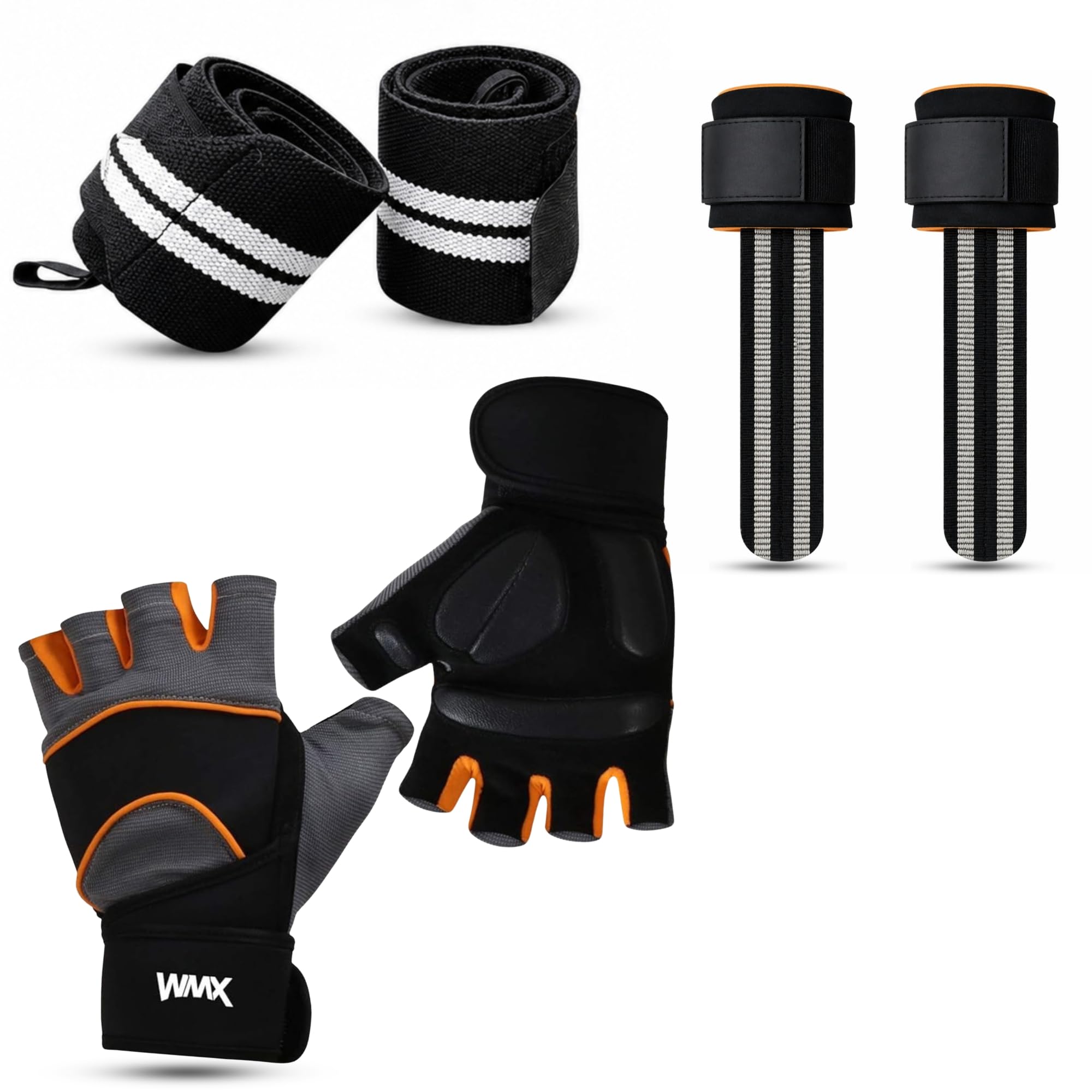 WMX Premium Gym Accessories Combo for Men &Women, Pack of 5 with Wrist Band, BFR Band, Sweat Band, Half Finger Gloves and Weight Lifting Support Gear (5C, XL) (5A, L)-image-21
