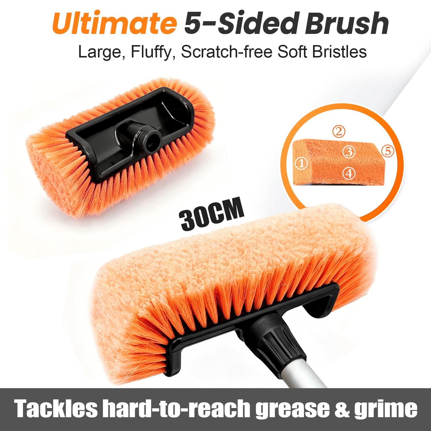 ARTIPOLY Brosse de lavage de voiture à long manche 165 cm | Poignée extensible, fixation de tuyau, anti-rayures, poils doux, idéal pour voiture, camping-car, panneaux solaires