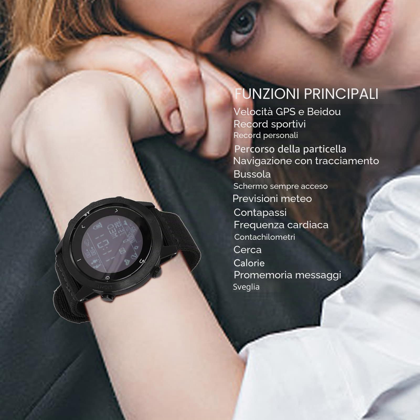 Orologio da uomo Smartwatch sportivo orologio subacqueo con GPS, altimetro, barometro, bussola, sveglia, orologio fitness impermeabile 10 ATM