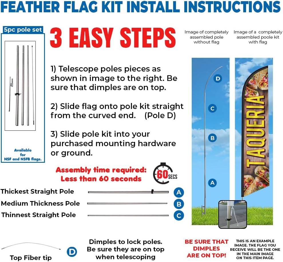 Taqueria Advertising Feather Banner Swooper Flag Sign with 15 Foot Flag Pole Kit and Ground Stake, Outdoor Mexican Food Spanish Signs