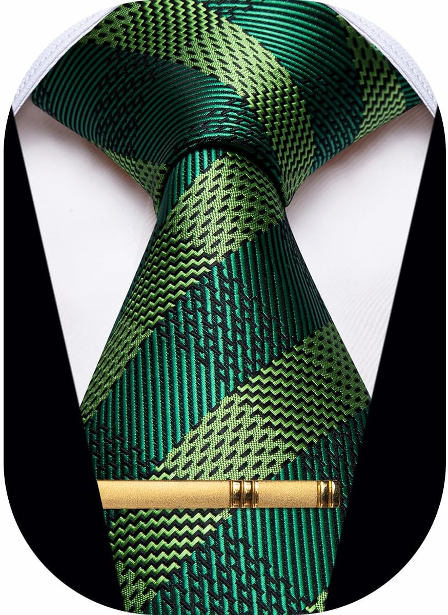 Men's Neckties Striped Tie and Plaid Neckties for Men Woven Silk Tie Gold Tie Clip Set
