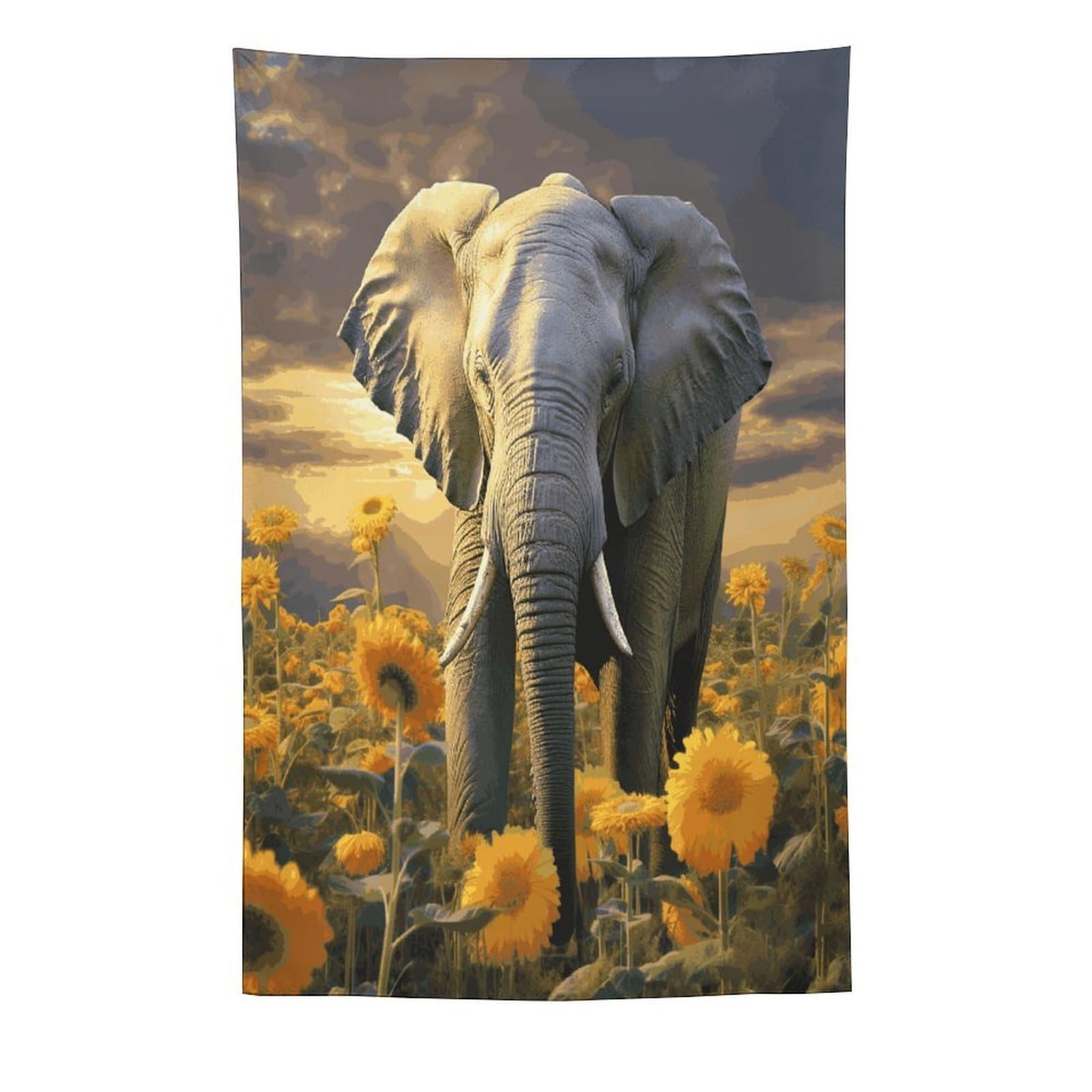 MUSM Elephant with Sunflower Tapestry with Installation Kit Personalized Wall Tapestry Aesthetic Tapestries Backdrop Banner Wall Art Hanging Decor for Home Picnic Beach Blanket 60"x90"