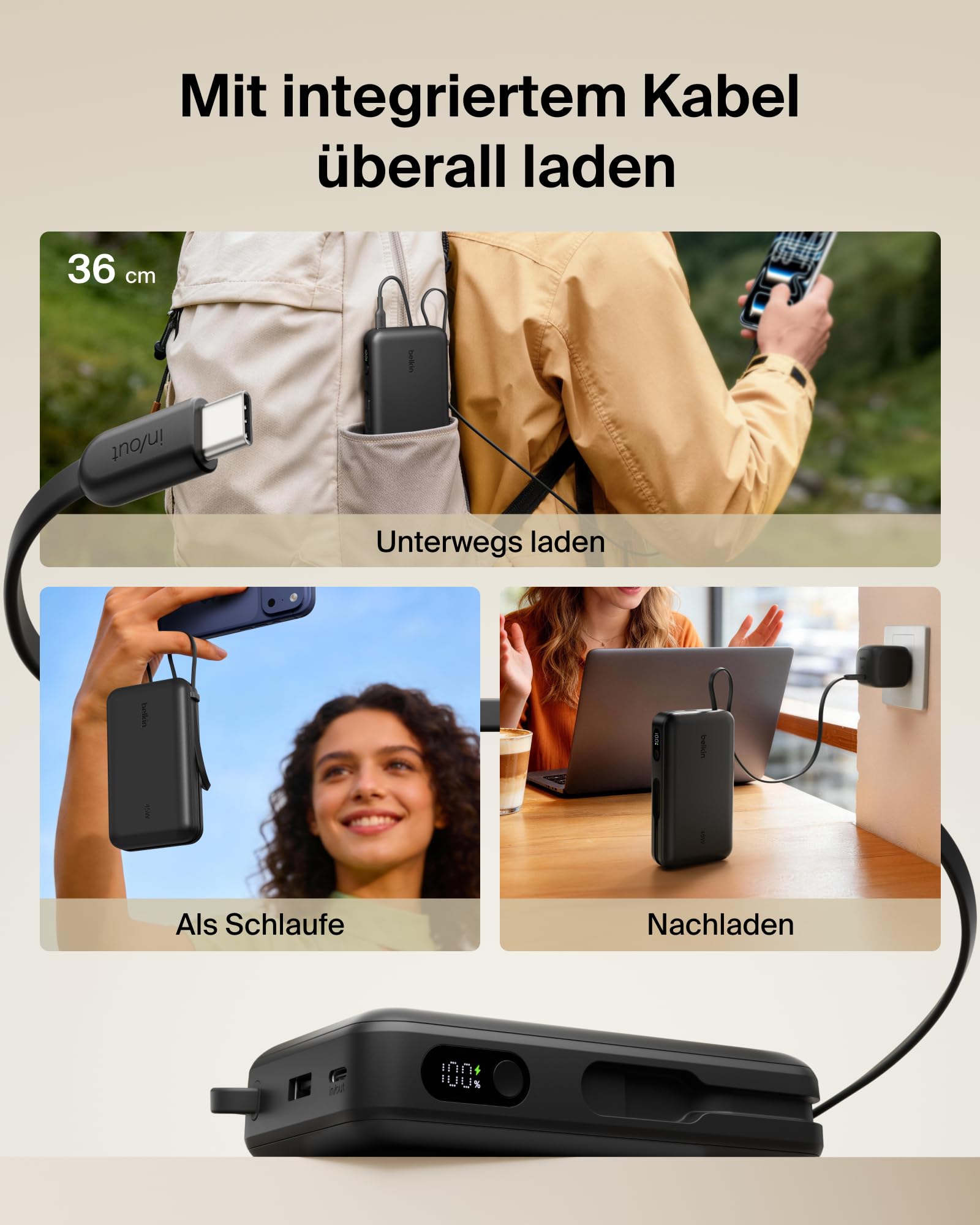Belkin UltraCharge 20000mAh Power Bank, USB-C-Kabel und Anzeige – Schwarz