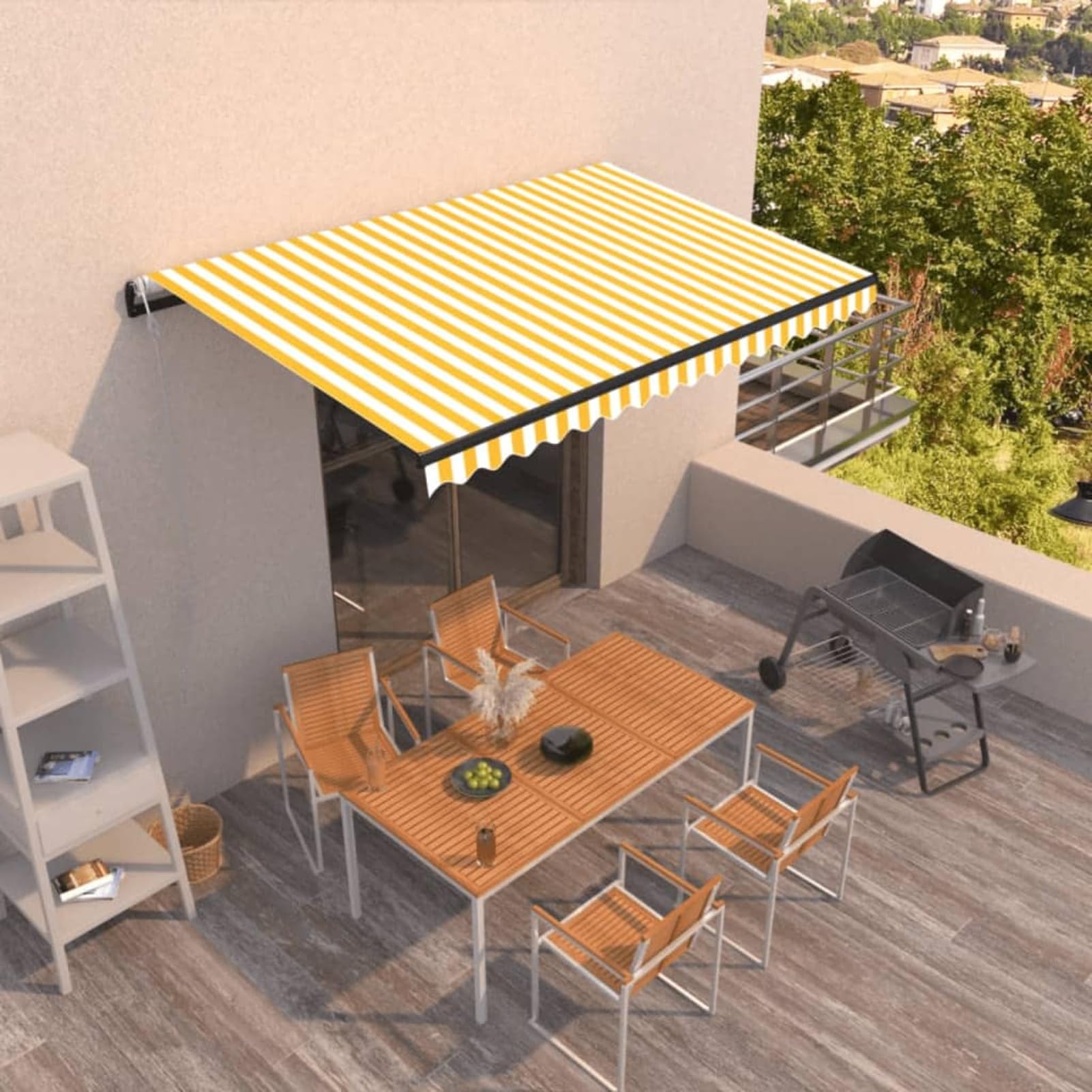 Xichuzi Toldo retráctil automático, Toldos Terrazas, Toldos Exterior, Toldo Lateral, Toldos Exterior Terraza, Toldos para Ventanas, Amarillo y Blanco 450x300 cm
