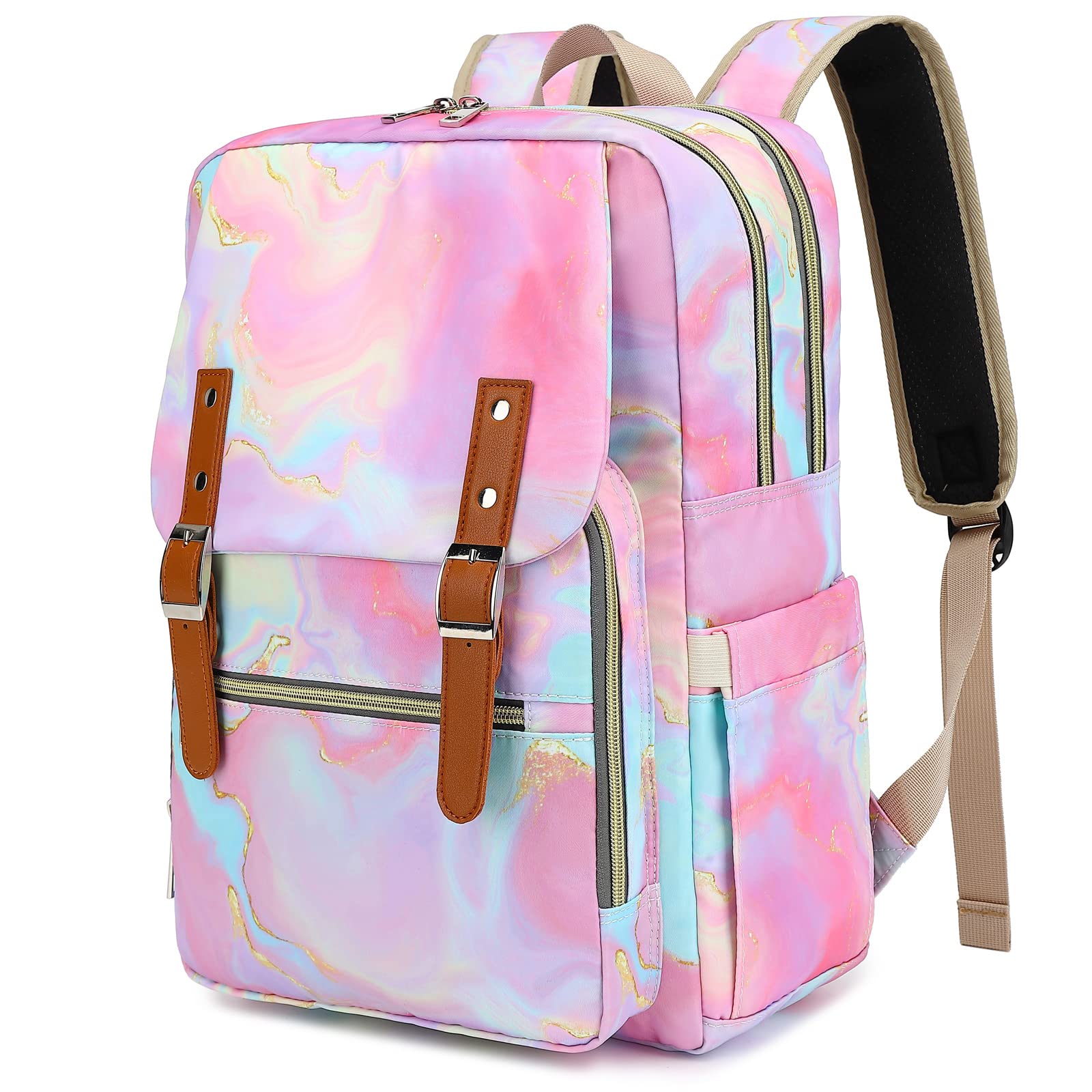 Fuyicat Marble Laptop Backpack for Women Men Travel Business Work, Girls Boys School Backpack College Bookbag Fit 15.6 Inch Notebook (Pink)