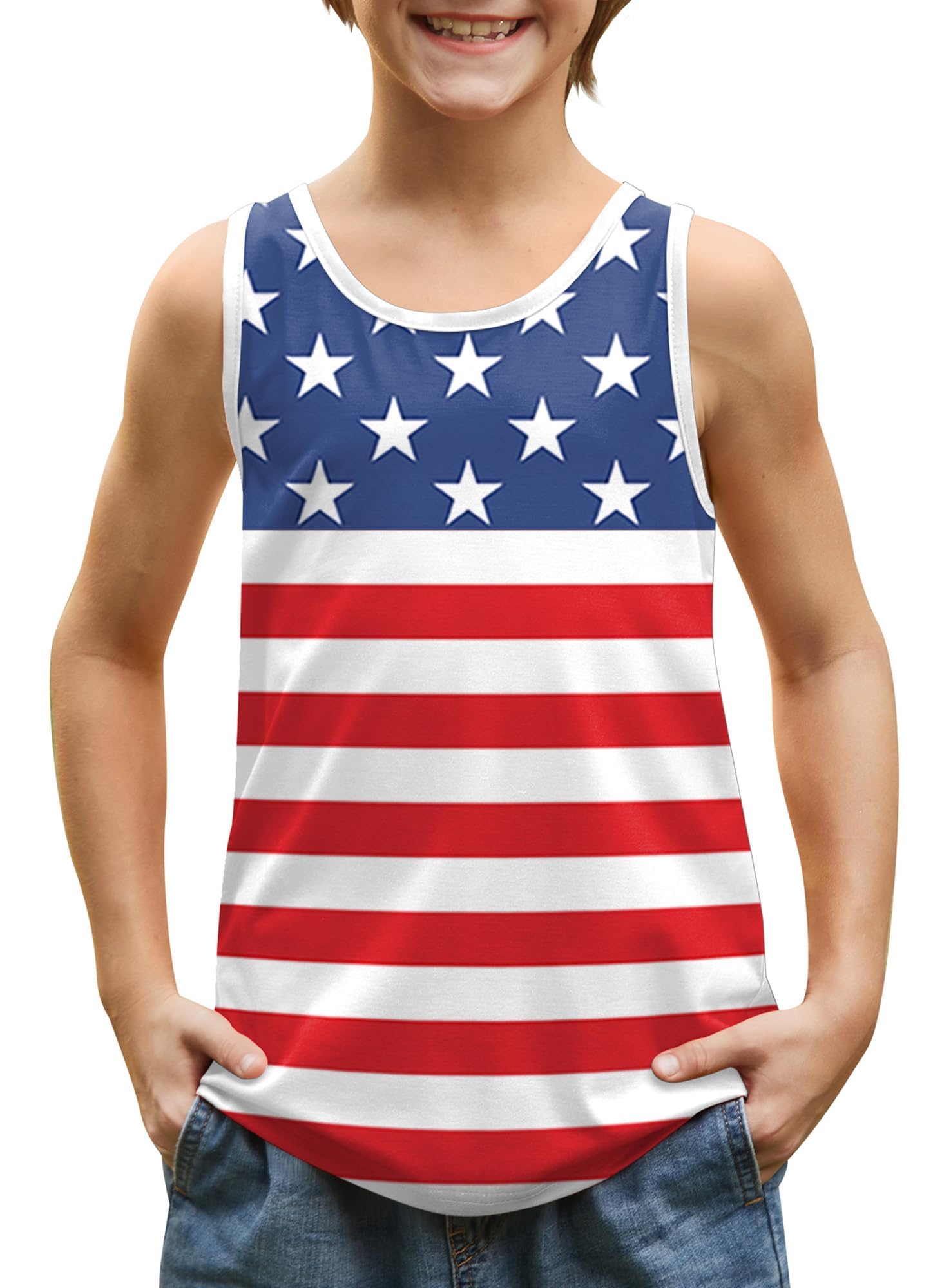 BesserBay Unisex Kid's 4th of July Tank Top American Flag Patriotic Sleeveless Shirt 4-14 Years
