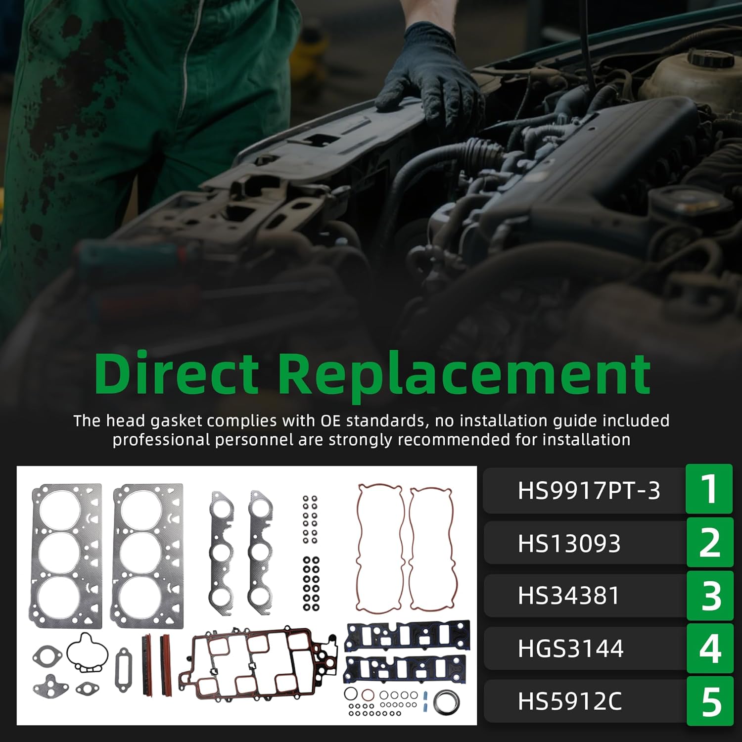 Head Gasket Set, for Buick Lacrosse/Allure/Lesabre/Park Avenue/Regal/Riviera, for Chevy Impala/Lumina, for Oldsmobile 88/Intrigue/LSS/Regency, for Pontiac Bonneville/Grand Prix, 3.8L, 97-05