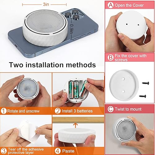 Miniatura 9 de Onumii Luces LED de disco que funcionan con pilas, iluminación LED para debajo del gabinete, luces inalámbricas con control remoto, función de