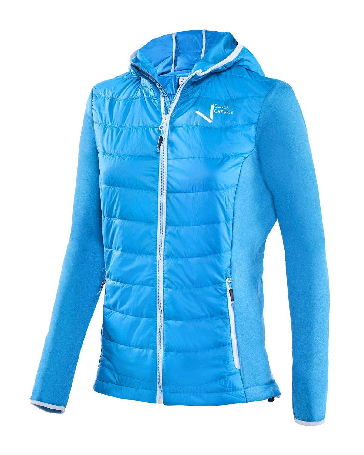 Black Crevice Damen Hybrid Kapuzenjacke, atmungsaktive, sportliche Outdoor Jacke