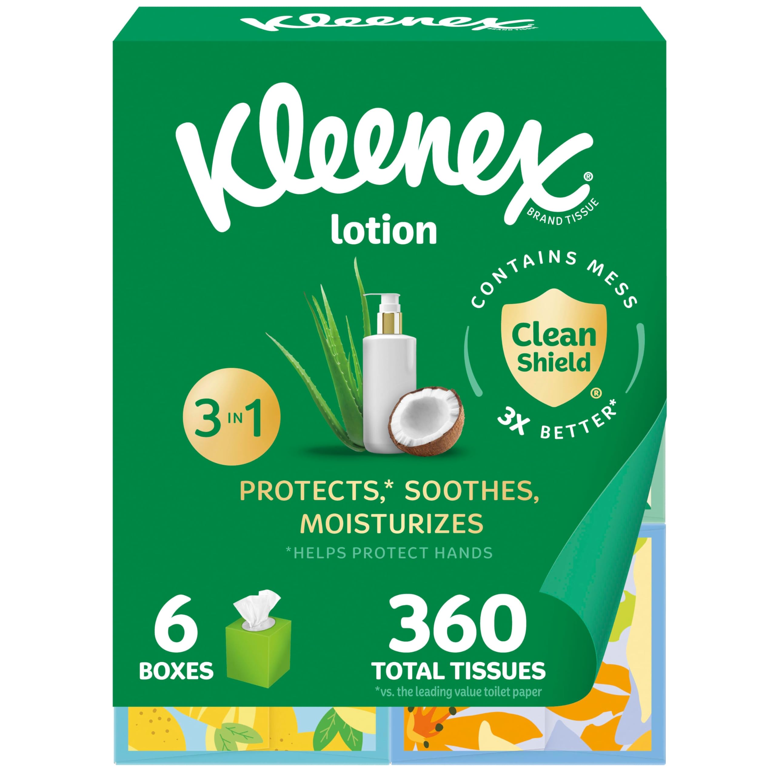 Kleenex Lotion Facial Tissues with Coconut Oil 6 Cube Boxes 60 Tissues Per Box 3-Ply