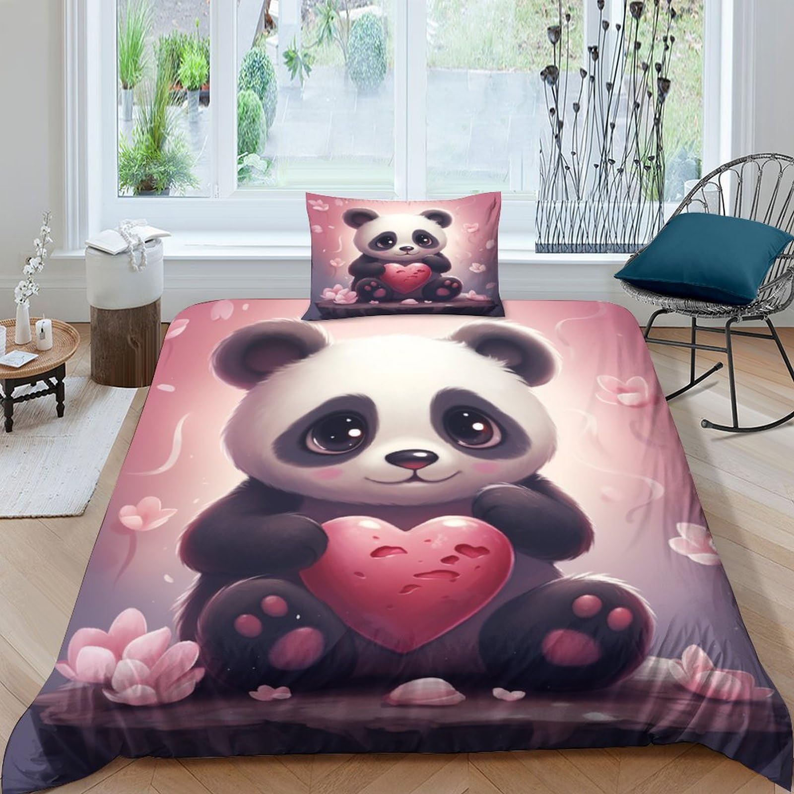 Funda nórdica de panda transpirable con cremallera práctica y tres piezas de microfibra suave