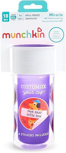 Miniatura 8 de Munchkin Miracle 360 - Vaso para beber con aislamiento, incluye calcomanías para personalizar la taza, 9 onzas, morado