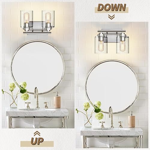 Miniatura 5 de Lámpara de tocador de níquel sobre espejo, aplique de pared de 2 luces para baño y dormitorio