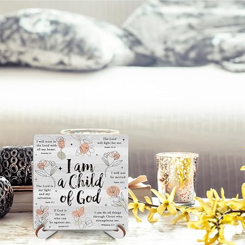 Miniatura 6 de Decoración de escritorio cristiana inspiradora, letrero de madera, versículo religioso de la Biblia, placa decorativa con soporte de madera para el