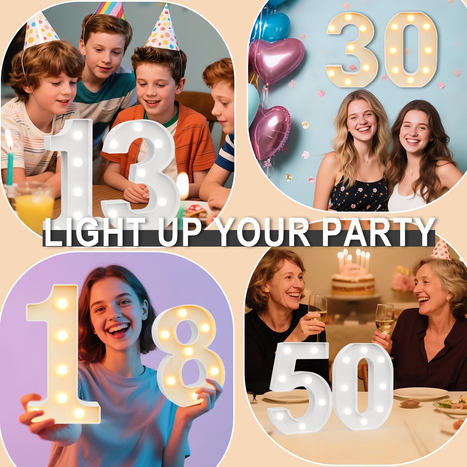 Ledido LED Light Up Marquee Numbers Sign - Cool & Warm Light up Numbers for 40th Birthday Decorations, LED Number Lights for Wedding Anniversary Grad Home Bedroom Table Wall Party Decor, Number 40 — view 7