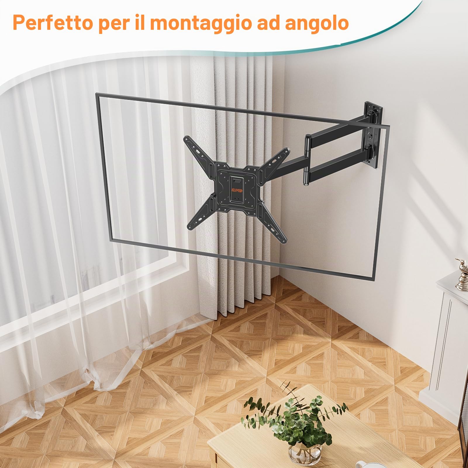 ELIVED Long Extension EV1035 - Supporto da parete per TV con braccio lungo 796 mm, per la maggior parte dei televisori da 26-65 pollici, orientabile e inclinabile, supporto da parete per TV Full