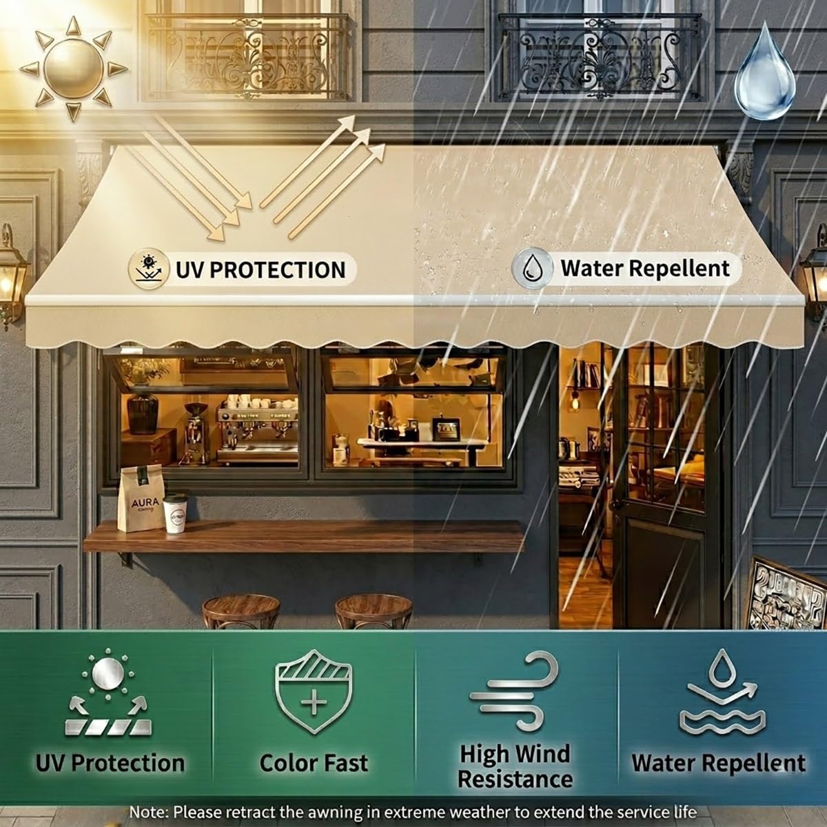 Tessuto Di Ricambio per Tenda Da Sole 200cm 250cm 400cm 500cm 600cm Telo Tenda Da Sole, Poliestere Resistente Ai UV, Tela Di Ricambio per Patio, Terrazzo, Esterno (Fabric Only)