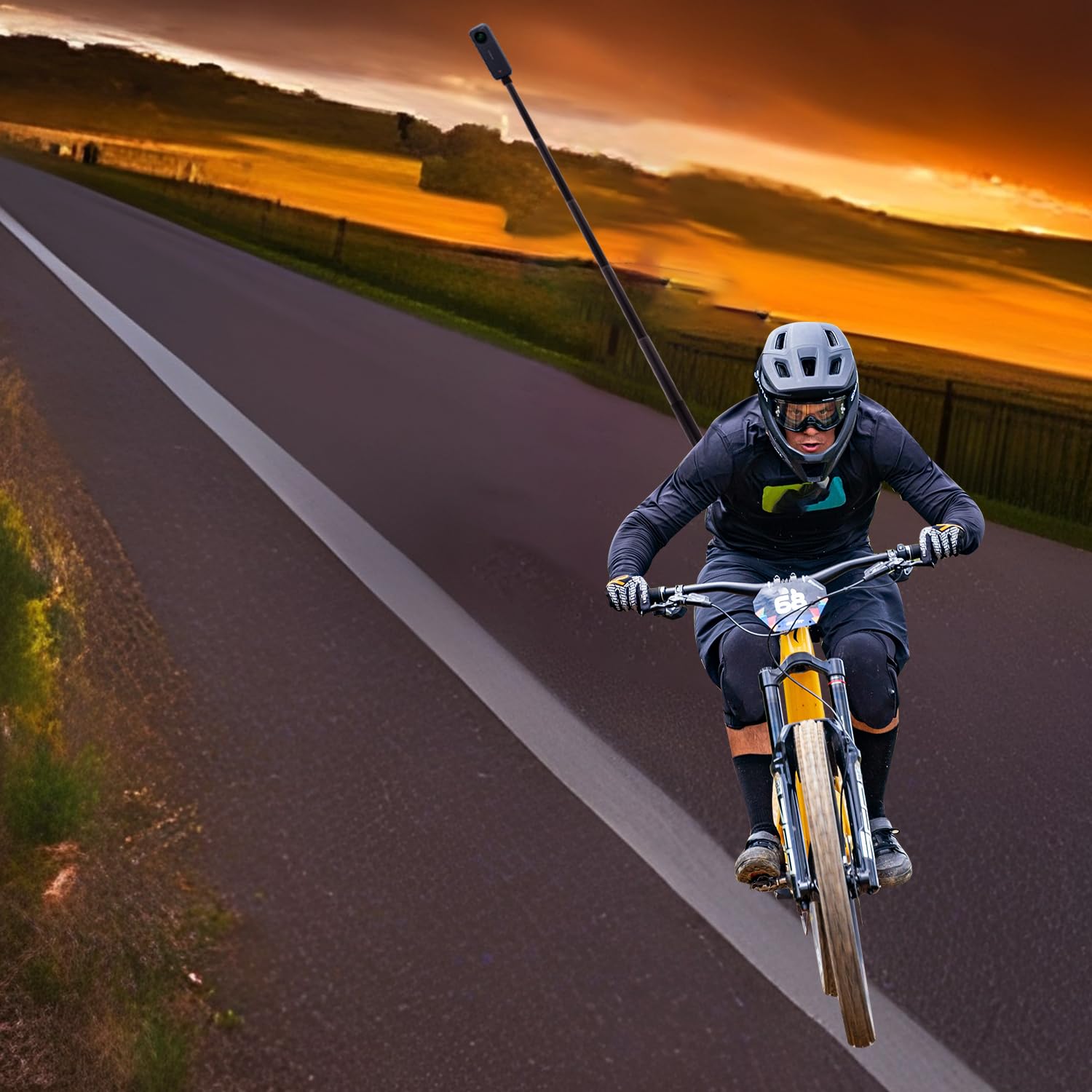 Moto Vélo Guidon Serrer Monter avec 59" Invisible Selfie Bâton Compatible pour Insta 360 X5 X4 X3 X2 X Un RS R Aller 3 Aluminium Alliage Lourd-Devoir Caméra Double Serrer Monter Trousse