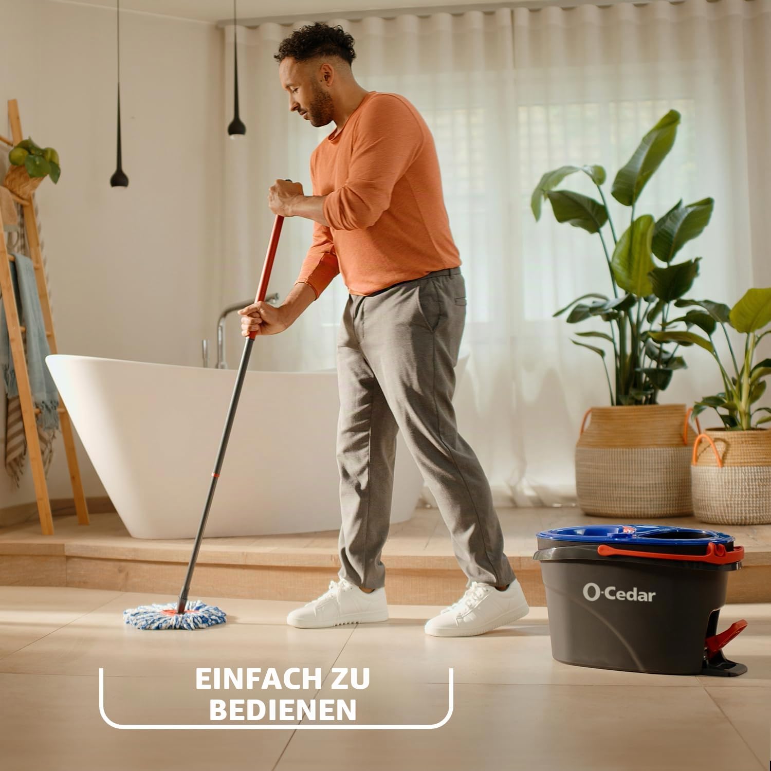 O-Cedar EasyWring RinseClean Mikrofaser-Drehmopp und Eimer, Bodenreinigungssystem mit 3 zusätzlichen Nachfüllungen, Kunststoff, Grau