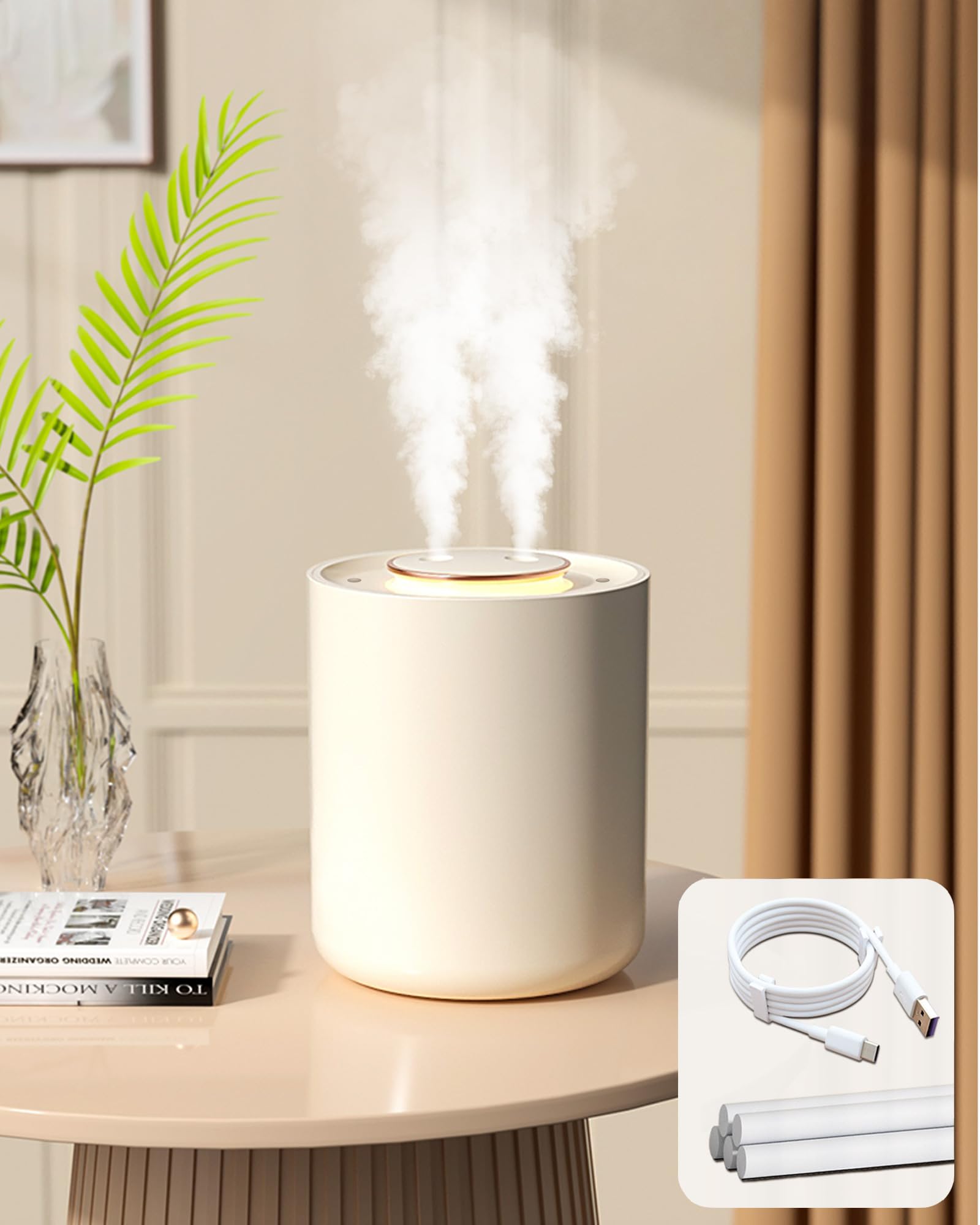 Humidifier for Bedroom, 1500ML Air Humidifier for Bedroom Baby with Night Light, 1800mAh R...