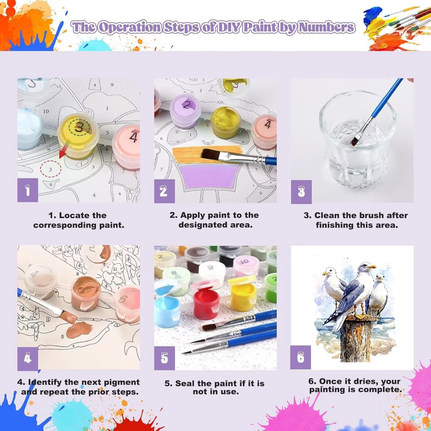 WEISHIWE Gabbiano Dipingere con i Numeri per Adulti, 70x90cm a-308 | Paint by Numbers Kit con Pennelli e Acrilico Pigmento, Fai da te Olio La Pittura di Numeri Kit, Decora la Casa, senza Cornice