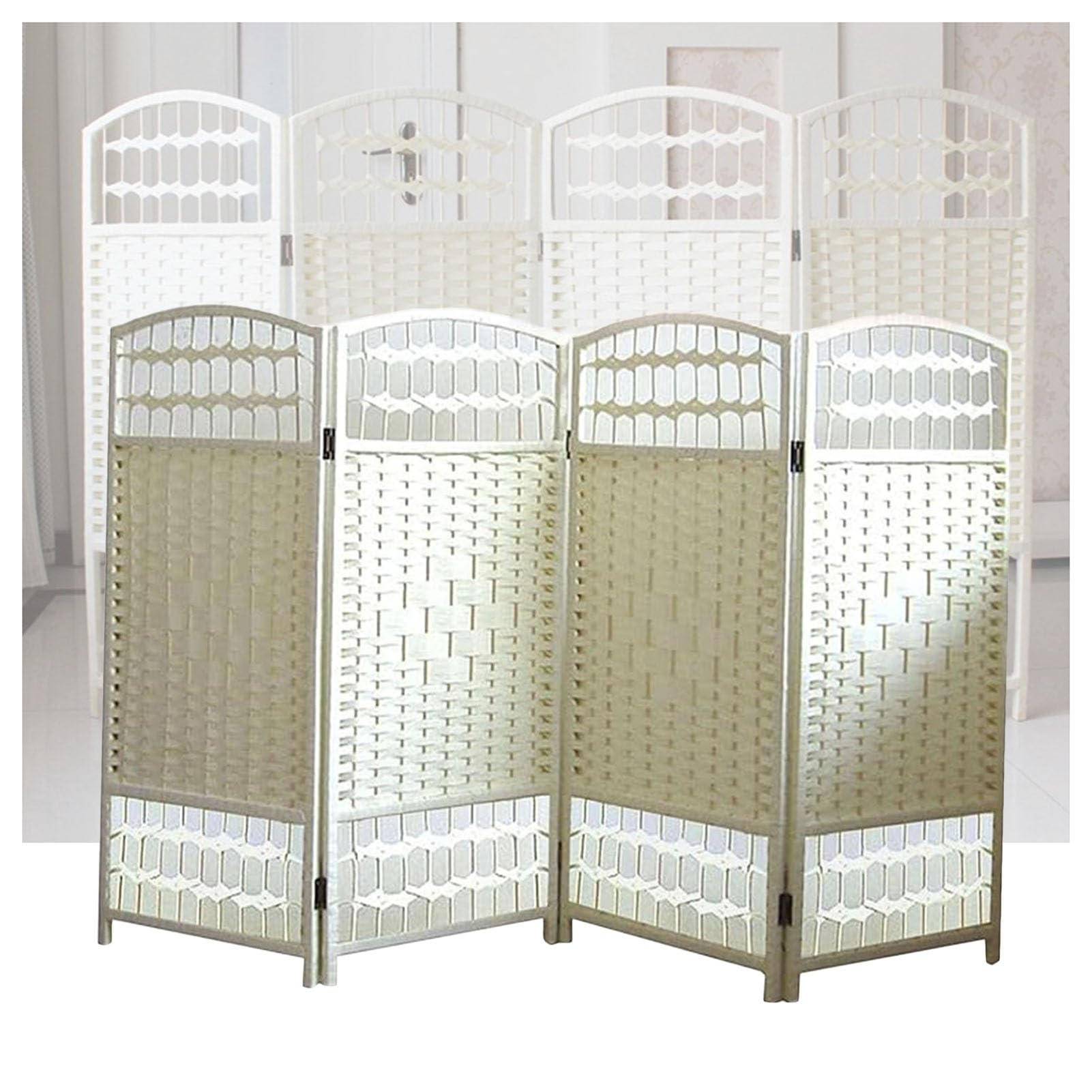 Mampara de privacidad de ratán blanco con 4 paneles de 120x40 cm plegable para estudios
