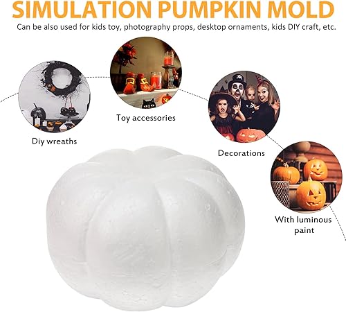 Miniatura 4 de SEWACC Calabaza de espuma blanca rústica de cosecha blanca, calabaza artificial de otoño, calabaza falsa de espuma sintética para Halloween,