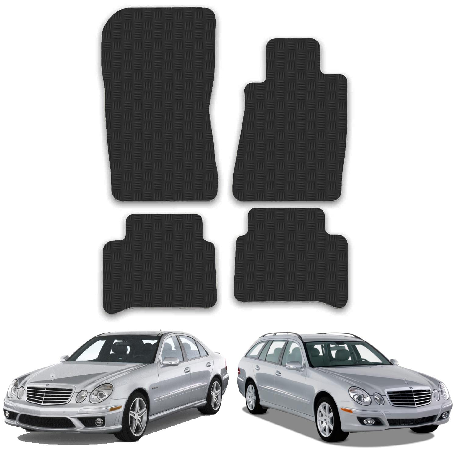Rubber Car Mats Compatible with Mercedes E-Class (2002-2008) [W211] Tailored Fit Car Floor Mats Set Accessory Custom Fit Anti-Slip Backing Heavy-Duty Waterproof Easy-Clean Durable All Weather