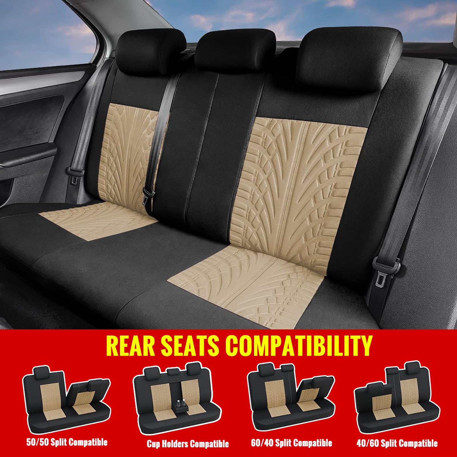 MarxaN Ensembles Housses de Siège Voiture pour R-enault Captur -I /2014-2018, Coussin Siege Vant et Arrière Respirante Amovibles Antidérapante Intérieurs Accessoires,C/Beige