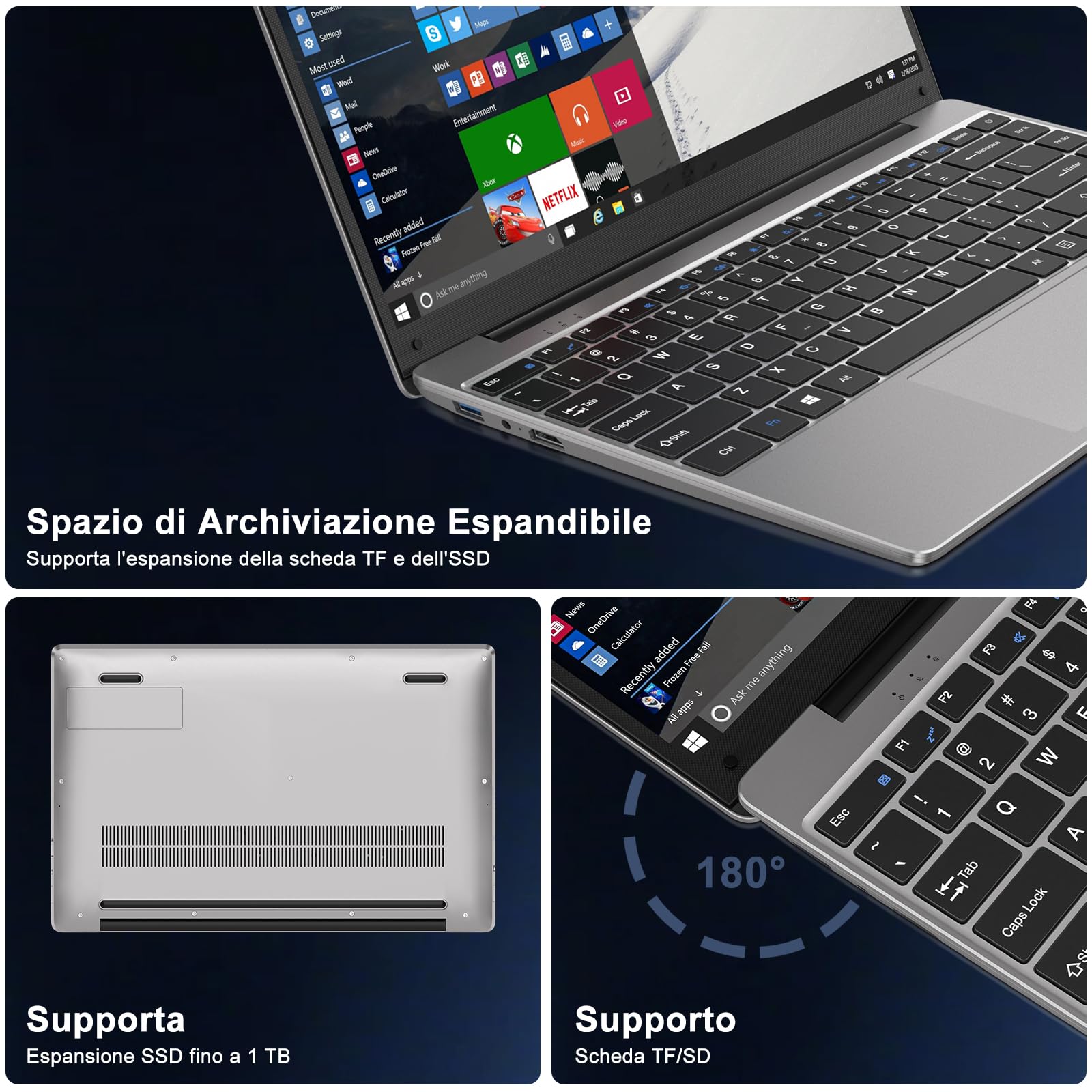 bvate PC Portatile 14 pollici Notebook Win 11 upto 2.8 GHz 256 GB ROM Supporta l'espansione SSD 1TB Celeron N4020 2.4G+5G WiFi 4.2 USB HDMI Tastiera italiana membrana mouse senza fili-Grigio