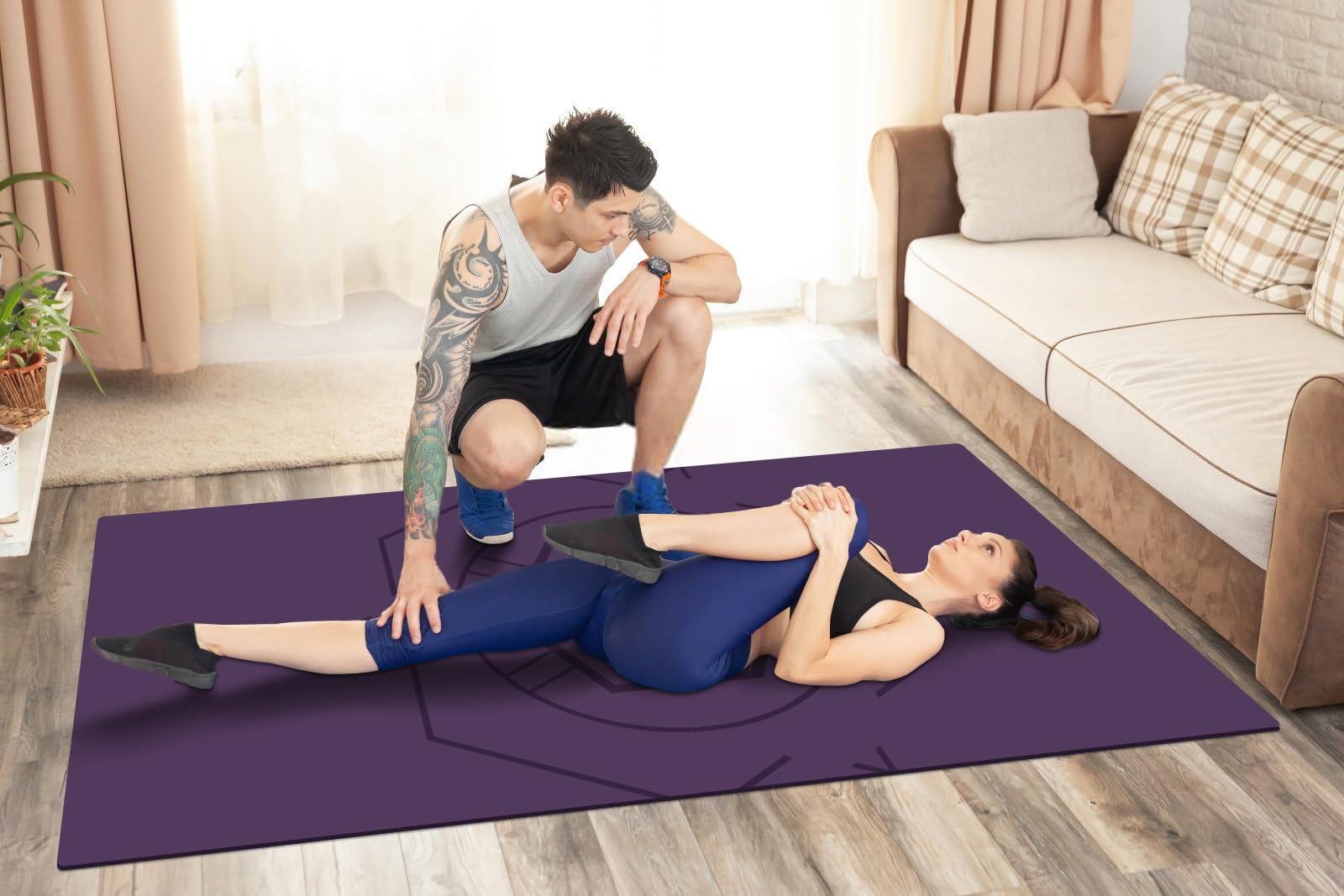 nuveti Grande tappetino per esercizi (15,2 x 7,6 cm), tappetino da allenamento extra largo per uomini e donne, tappetino da yoga spesso 1/4, antiscivolo, atossico, grande tappetino fitness perfetto