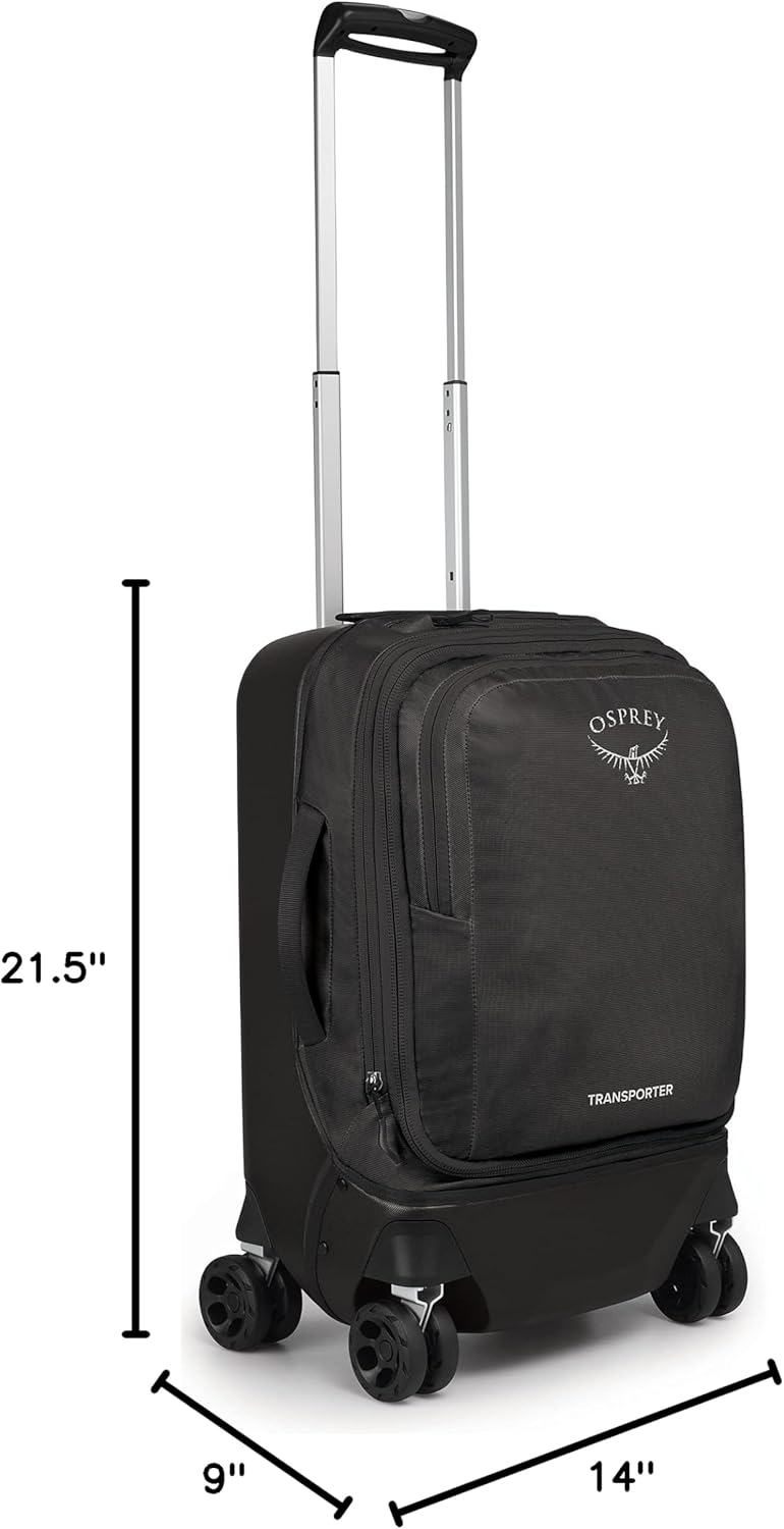 Osprey Transporter Hybrid Carry On Luggage, 4 Spinner Wheels, 22"/36L, Black - Image 3