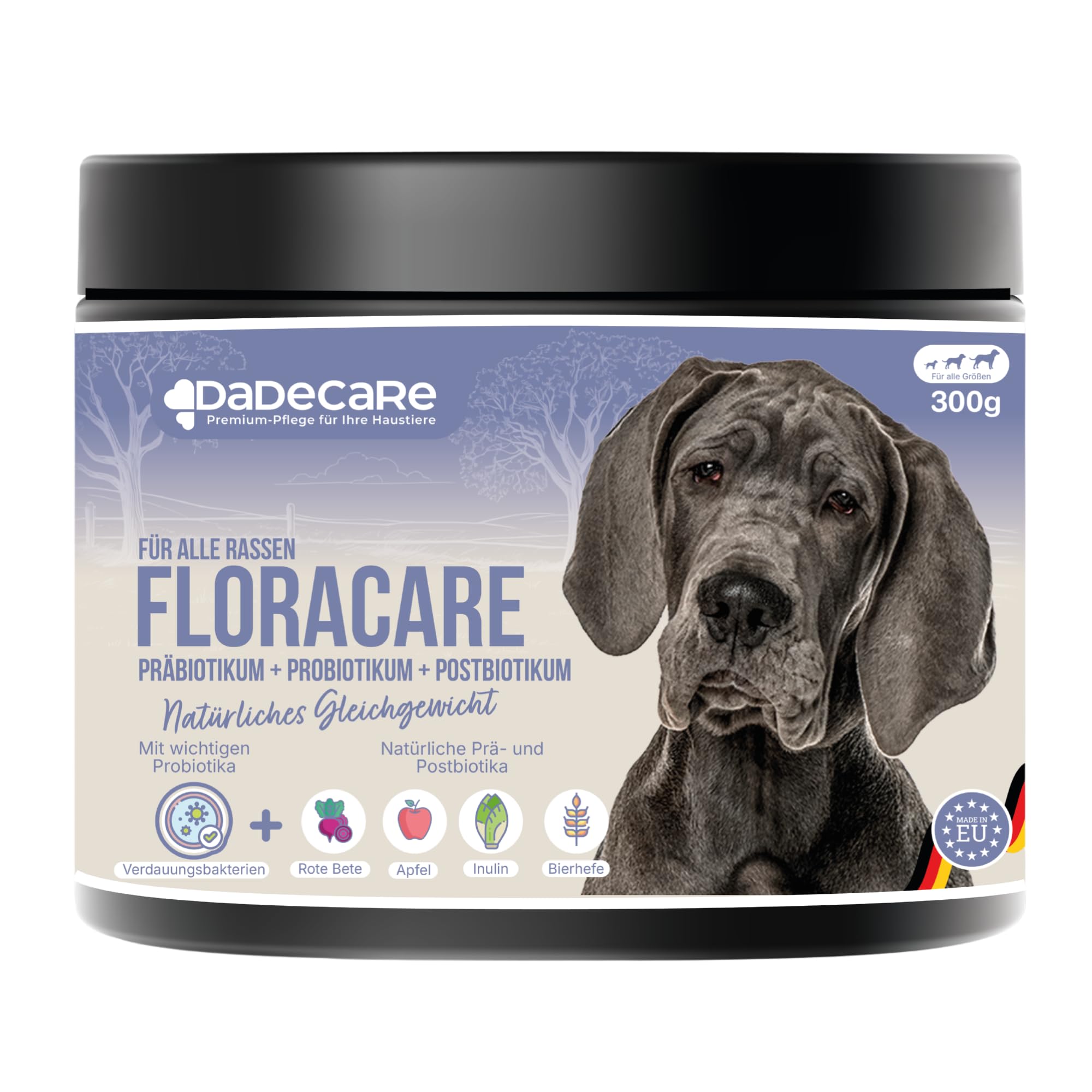 Floracare Probiotika für Hunde, Pulver, 300 g, repariert Darmflora und verbessert die Verdauung, reduziert Durchfall und Stress, ideal nach Behandlungen oder Futterwechsel mit Präbiotika und