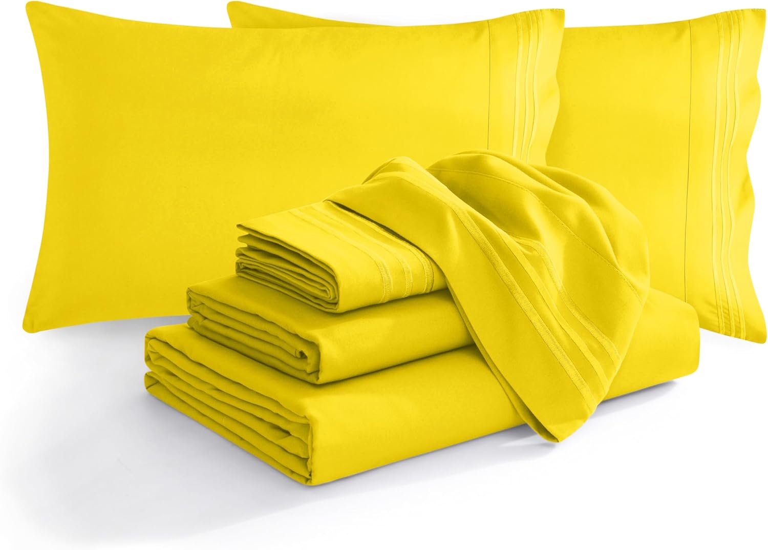 Elegant Comfort Luxury Soft 1500 Premium Hotel Quality Microfiber Wrinkle and Fade Resistant Cozy 6-Piece Bedding Set, Easy All Around Elastic Fitted Sheet, Deep Pocket, King, Yellow