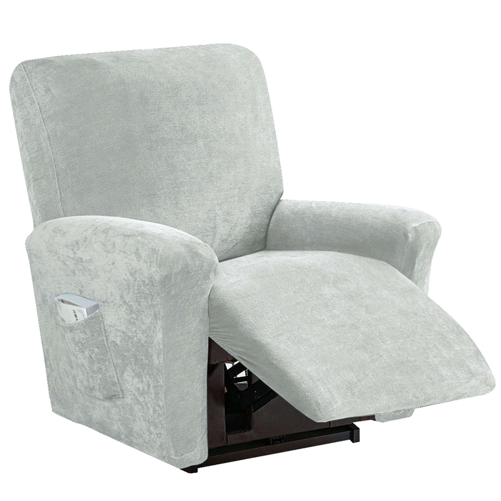 Funda para reclinable de chenilla en 4 piezas cubre sillón elástico gris claro