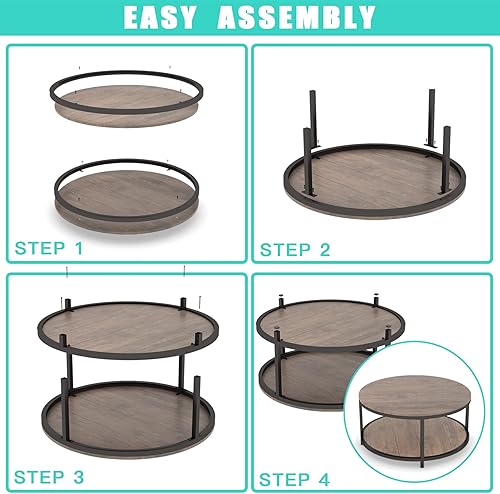 Miniatura 7 de NSdirect - Mesa de café redonda, mesa de 36 pulgadas para sala de estar, mesa de escritorio de madera de 2 niveles y patas de metal resistentes,