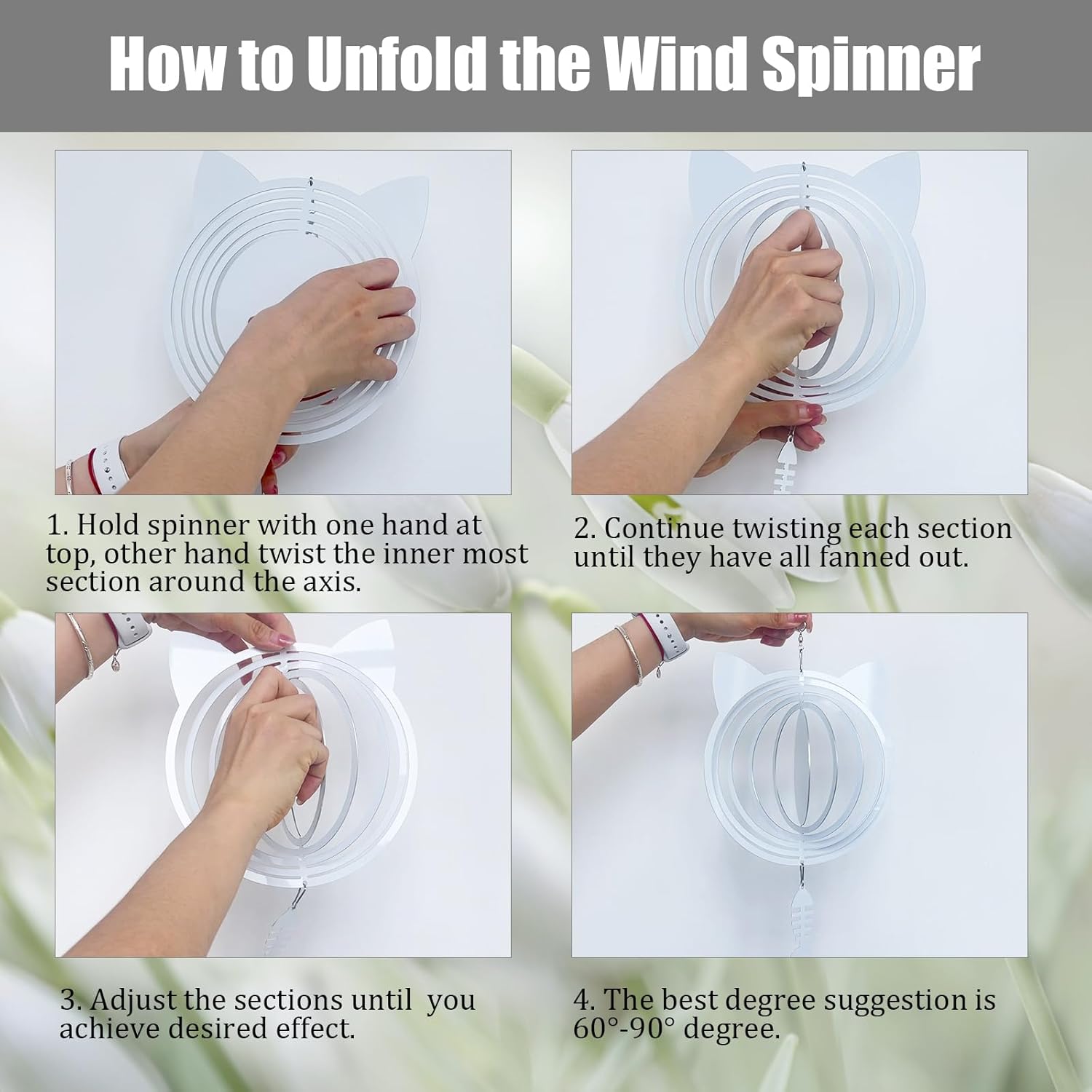 4Pack 10 inch Sublimation Wind Spinner Blanks 3D Aluminum Metal Wind Sculpture Kinetic Spinners for Yard and Garden Indoor Art Ornaments Hanging Decoration (Cat)