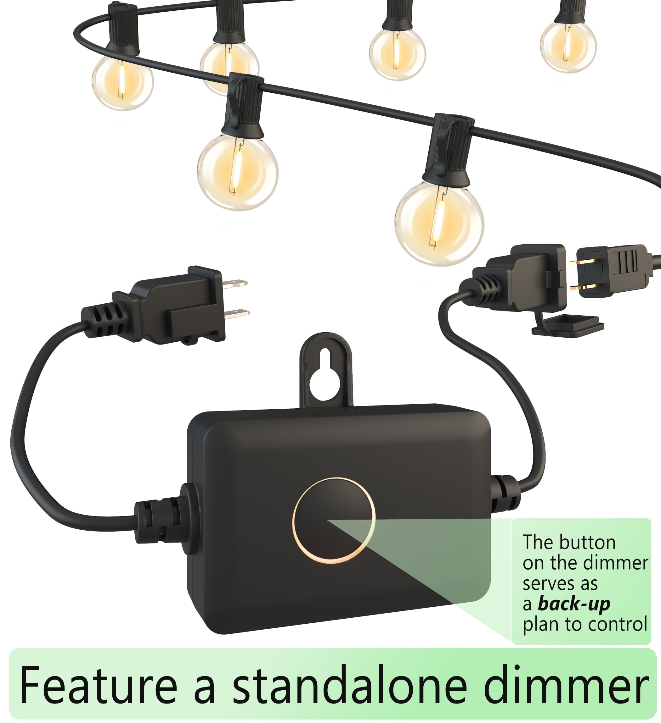 Tira de luces LED para exteriores de 200 pies, con 104 bombillas de plástico irrompibles, G40, regulables, conectables, para patio trasero, bistró, cafetería, exterior, 2 unidades