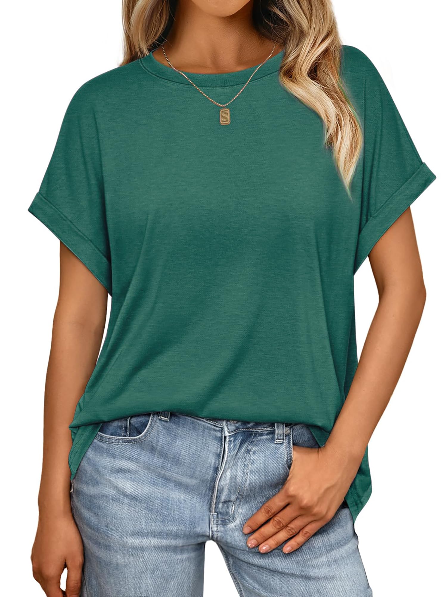 Awemeal T-Shirt Damen Basic Kurzarm Rundhals Oberteil Bluse Sommer Oversize Tshirt Blusenshirt Einfarbig Locker Tee Shirts Top Casual Urlaub Sport Trendige Modekleidung