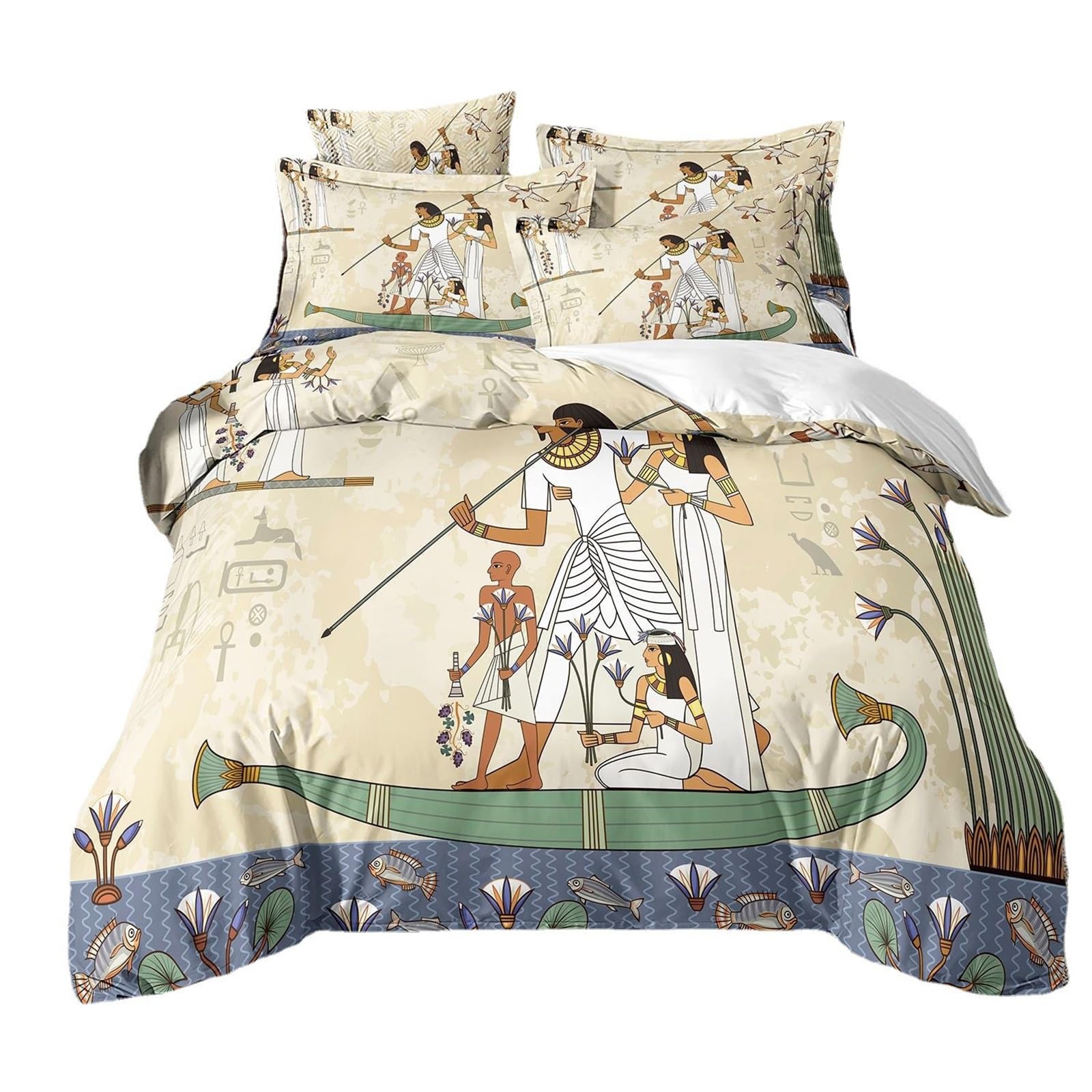 ZYWMZJ Bedding Set Ancient Egypt for Kids Aldult Duvet Cover with Zipper Closure Quilt Cover +2 Pillowcase(King(220x240cm))