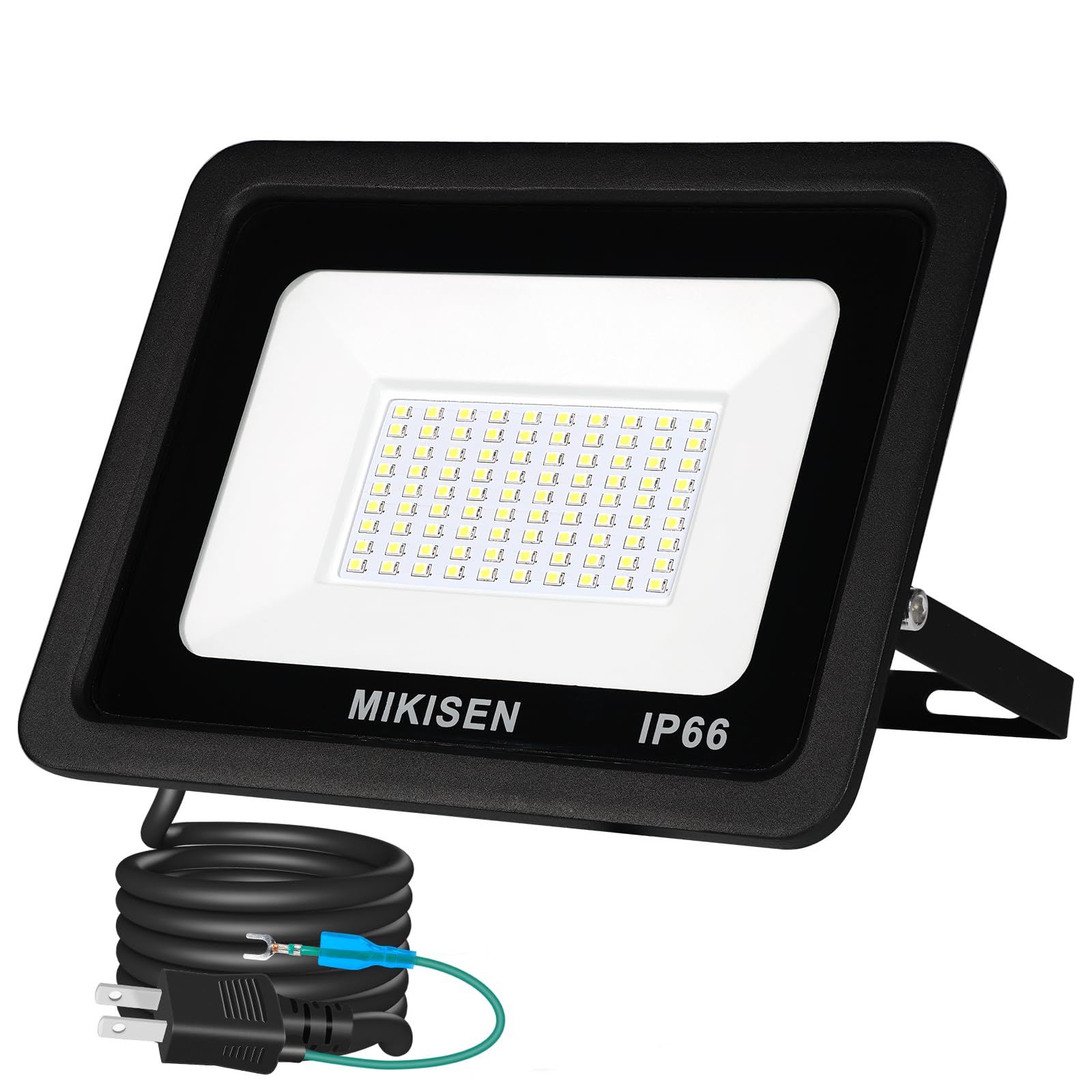MIKISEN led 投光器 作業灯 看板灯 80w 昼光色 10000LM 6500K 1000w相当 1.8コード IP66防水 アース端子付2Pプラグ 120°広角 100V対応 ワークライト 工事用ライト 外灯 集魚灯 駐車場用 倉庫照明 防犯灯 船舶 屋内 屋外作業 BBQ用 日本語取扱説明書【PSE認証済み 1個セット】