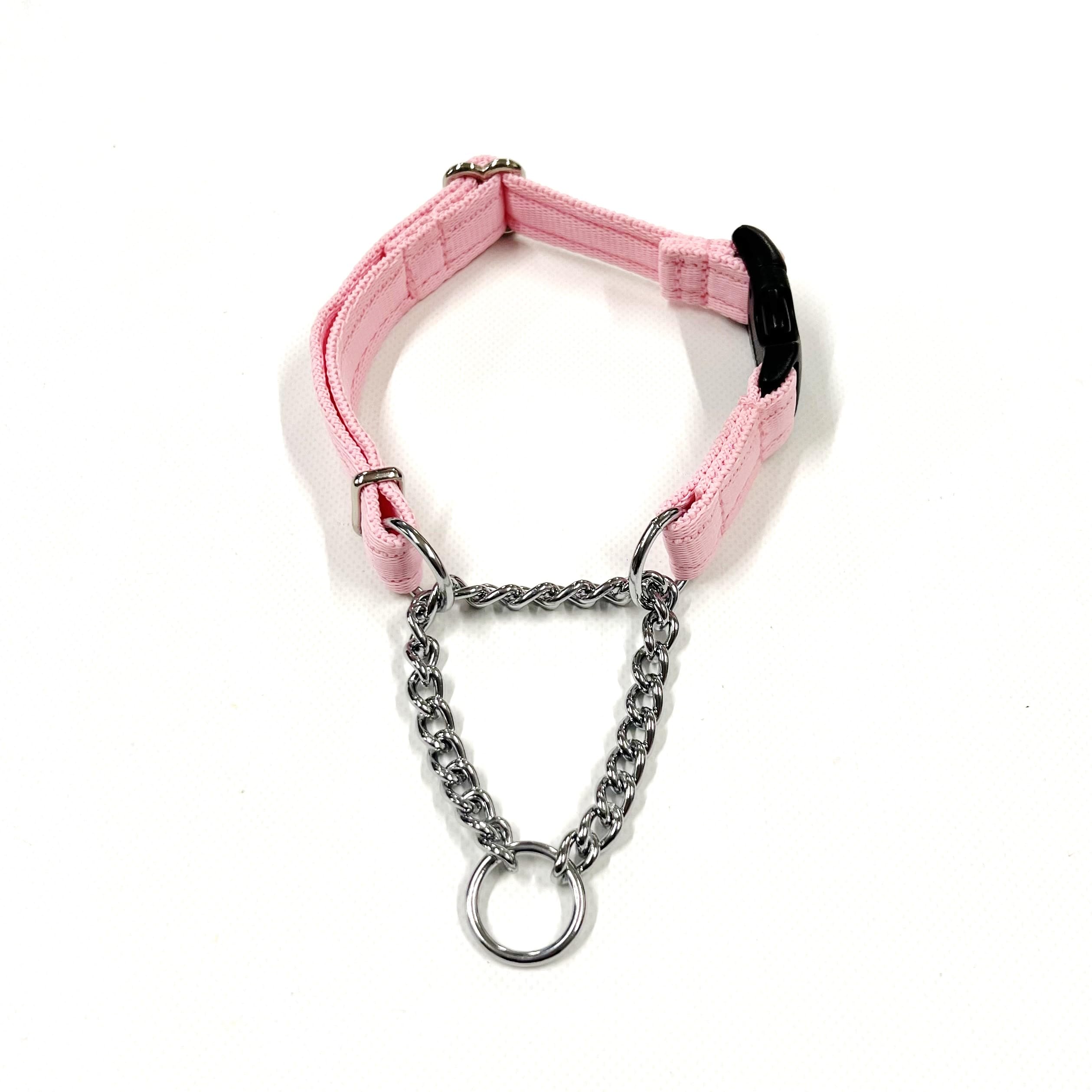 Adjustable Half Check Chain Dog Collar With Curved Side Release Buckle 20mm Wide Cushion Webbing (Olive Green, Small)