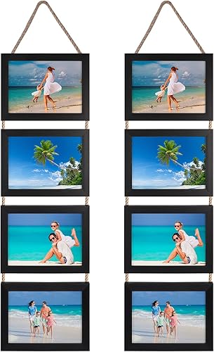 Lavezee Juego de 2 marcos de fotos colgantes de 5 x 7 pulgadas, marco horizontal negro de 8 aperturas hecho para mostrar fotos de 5 x 7 pulgadas